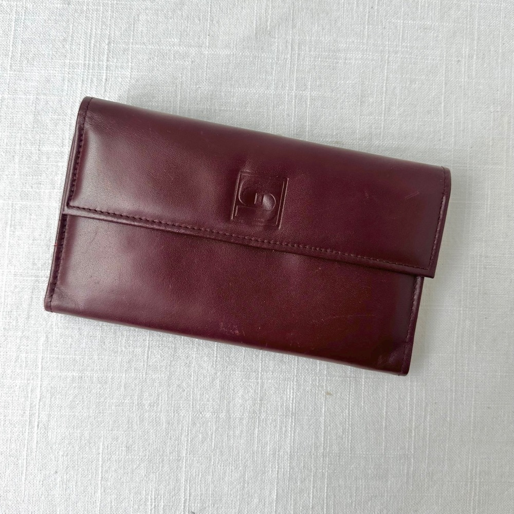 Vintage Burgundy Nappa Leather Wallet Spain Kiss Lock Cowhide Checkbook Wallet